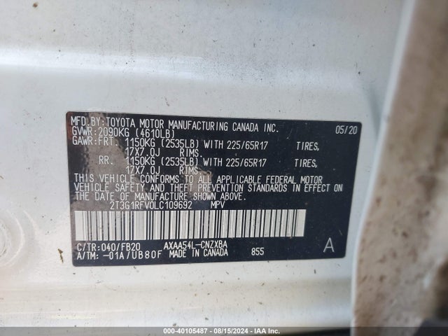 Toyota RAV4 LE 2020 2T3G1RFV0LC109692 Image 9