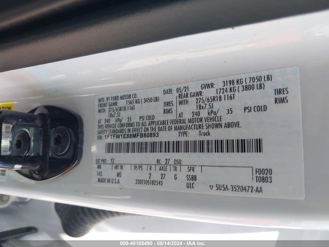Ford F-150 Xlt 2021 1FTFW1E88MFB80893 Image 9