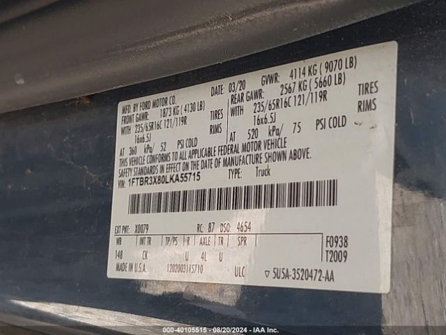 1FTBR3X80LKA55715 Ford Transit-250 Cargo Van