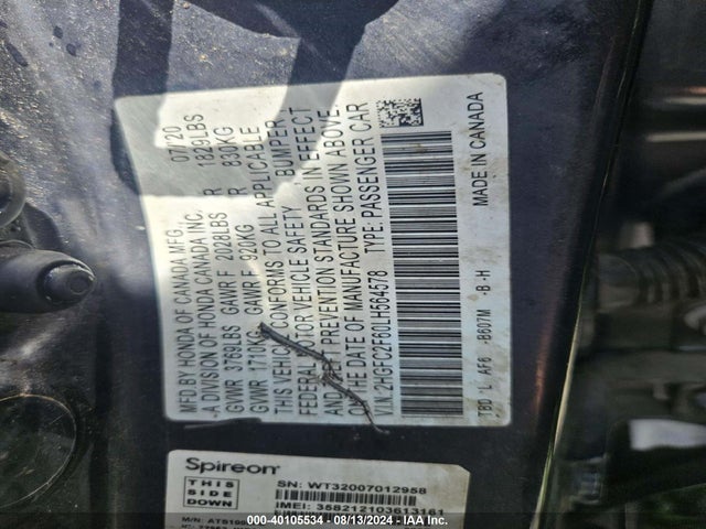 Honda Civic 2020 2HGFC2F60LH564578 Image 9