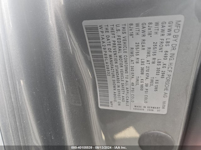 2009 PORSCHE CAYENNE WP1AA29P69LA08532 Photo 8