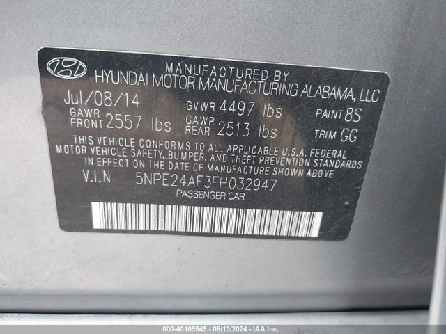 Hyundai SONATA SE 2015 5NPE24AF3FH032947 Image 9