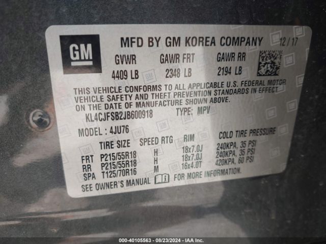 KL4CJFSB2JB600918 Buick Encore Preferred Ii