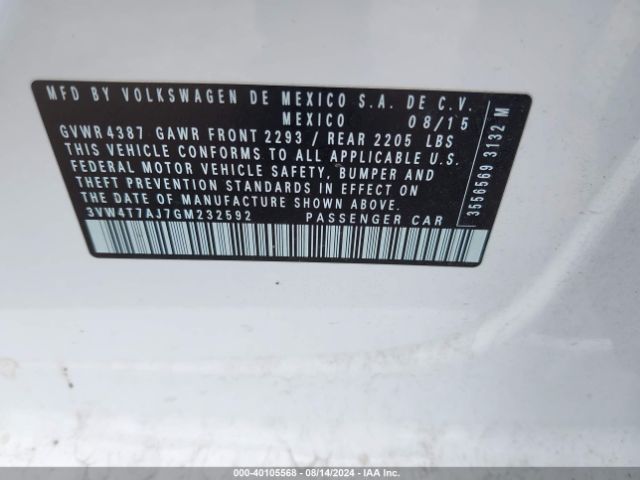 3VW4T7AJ7GM232592 Volkswagen Jetta 2.0t Gli Sel