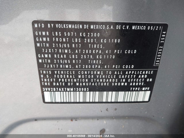 3VV2B7AX7MM130983 Volkswagen Tiguan