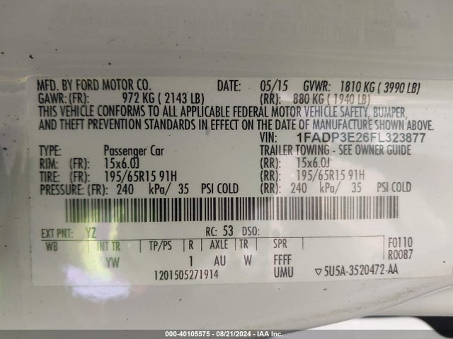 Ford FOCUS S 2015 1FADP3E26FL323877 Image 9