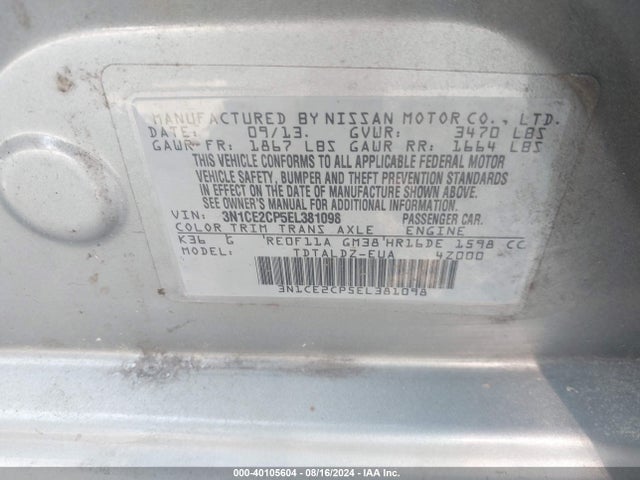 Nissan Versa Note Sv 2014 3N1CE2CP5EL381098 Image 9