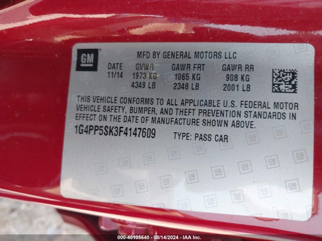 Buick Verano 2015 1G4PP5SK3F4147609 Image 9
