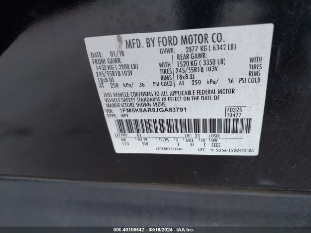 1FM5K8AR8JGA83791 Ford Police Interceptor Utility