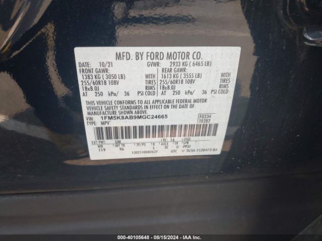 1FM5K8AB9MGC24665 Ford Police Interceptor Utility