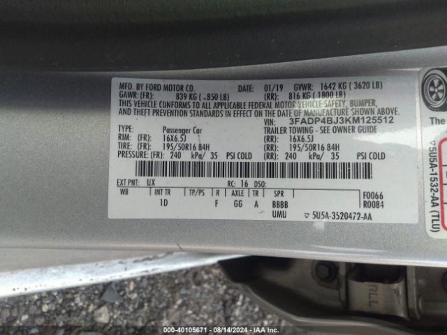 3FADP4BJ3KM125512 Ford FIESTA SE