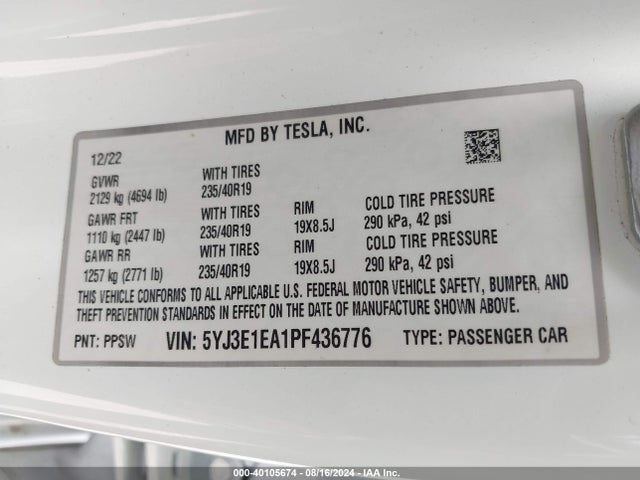 Tesla Model 3 Rear-wheel Drive 2023 5YJ3E1EA1PF436776 Image 9