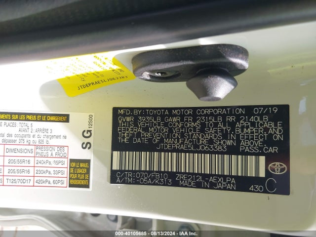 Toyota COROLLA LE 2020 JTDEPRAE5LJ063383 Image 9