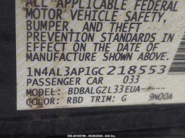 Nissan Altima 2.5 S 2016 1N4AL3AP1GC218553 Image 9