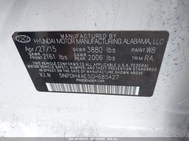 Hyundai ELANTRA SE 2016 5NPDH4AE5GH685427 Image 9