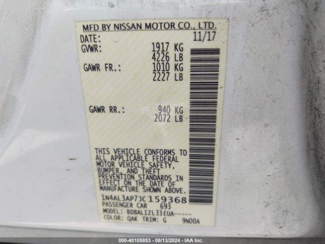 1N4AL3AP7JC159368 Nissan Altima 2.5/s/sv/sl/sr
