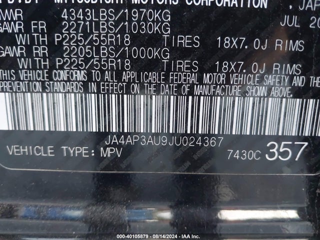 2018 MITSUBISHI OUTLANDER SPORT JA4AP3AU9JU024367 Photo 8