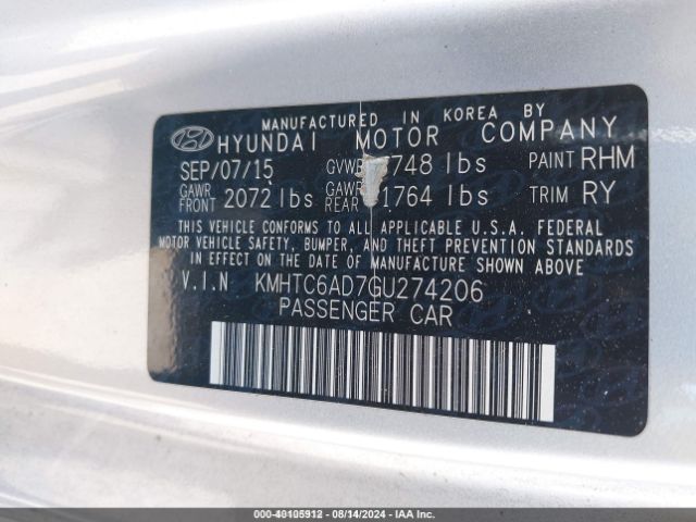 KMHTC6AD7GU274206 Hyundai Veloster