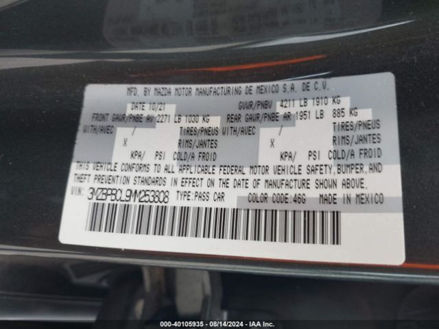3MZBPBCL9MM253808 Mazda Mazda3 Preferred