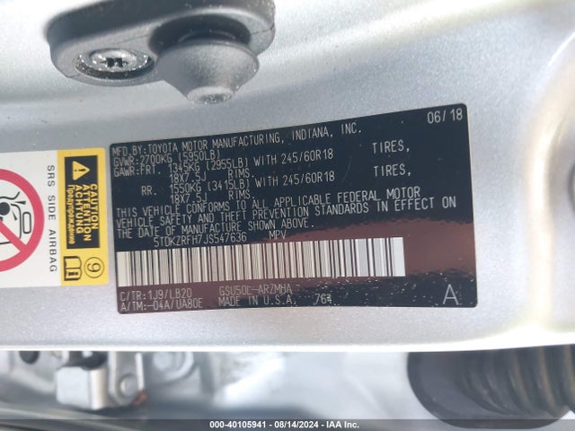 Toyota Highlander Xle 2018 5TDKZRFH7JS547636 Image 9
