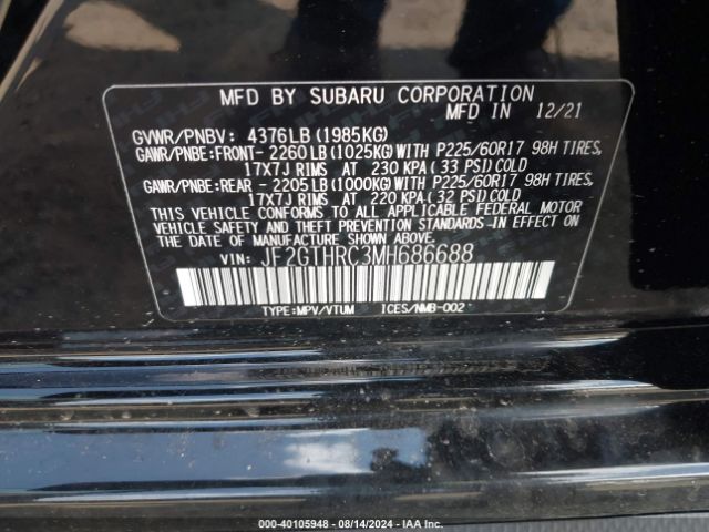 JF2GTHRC3MH686688 Subaru Crosstrek Sport