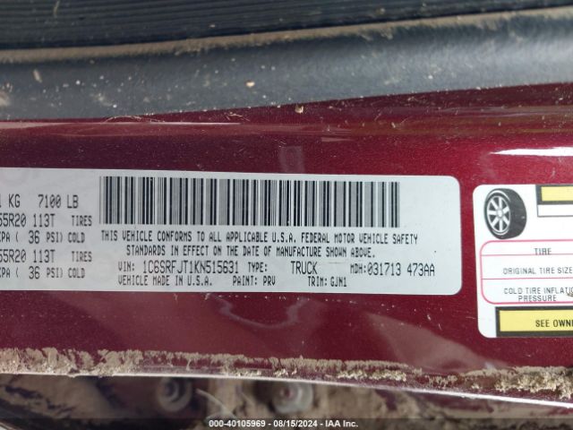 1C6SRFJT1KN515631 RAM 1500 Laramie  4x4 5'7 Box