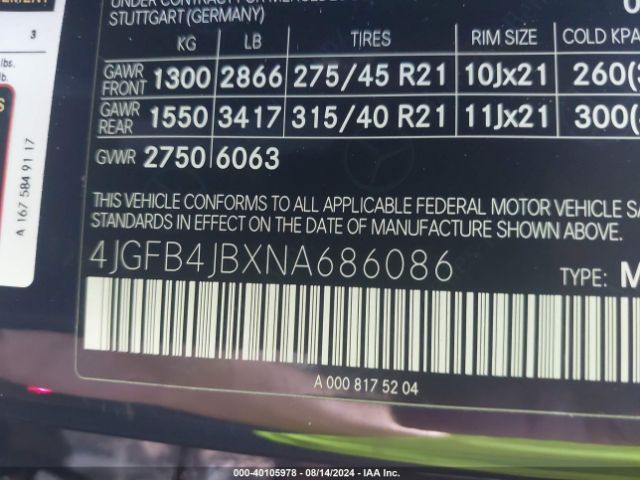 4JGFB4JBXNA686086 Mercedes-Benz GLE 350