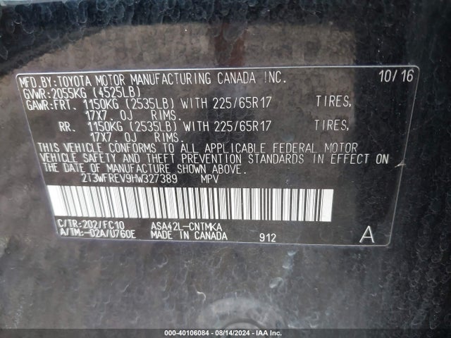 Toyota Rav4 Xle 2017 2T3WFREV9HW327389 Image 9
