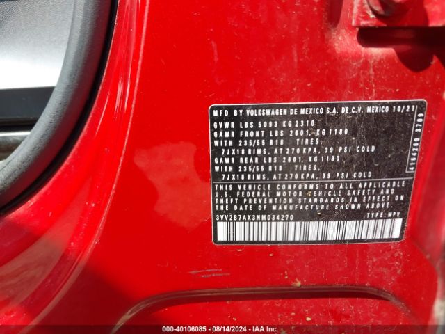 3VV2B7AX3NM034270 Volkswagen Tiguan 2.0t Se