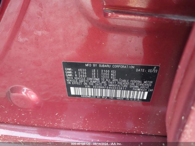 4S3BWAF64N3022811 Subaru Legacy Premium