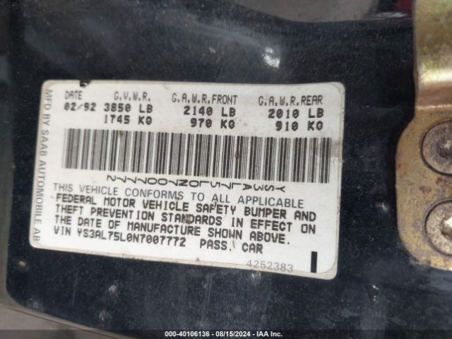 1992 SAAB 900 YS3AL75L0N7007772 Photo 8