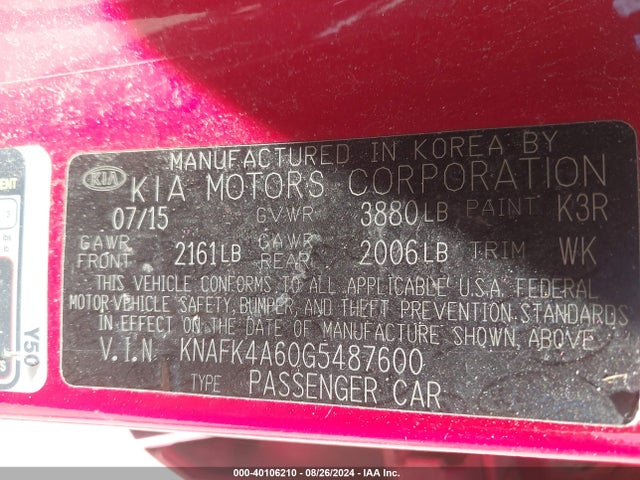 KIA FORTE LX 2016 KNAFK4A60G5487600 Image 9