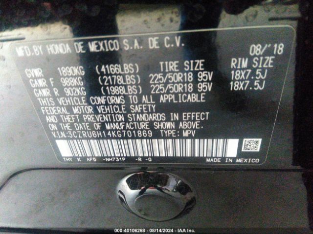 3CZRU6H14KG701869 Honda HR-V SPORT