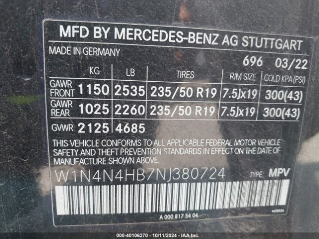 W1N4N4HB7NJ380724 Mercedes-Benz Gla 250 4matic