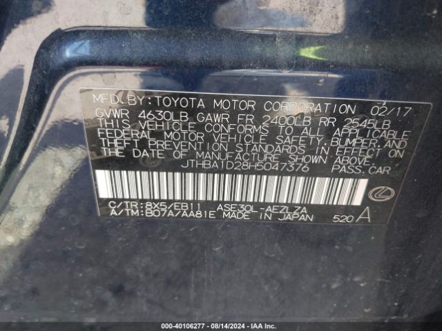 JTHBA1D28H5047376 Lexus IS 200T