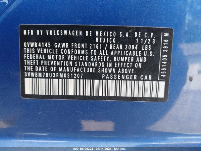 3VWBM7BU3RM031207 Volkswagen Jetta 1.5t Sport