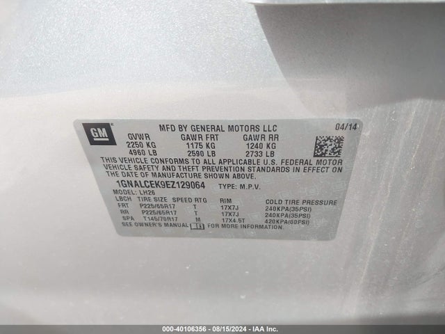 Chevrolet Equinox 2lt 2014 1GNALCEK9EZ129064 Image 9