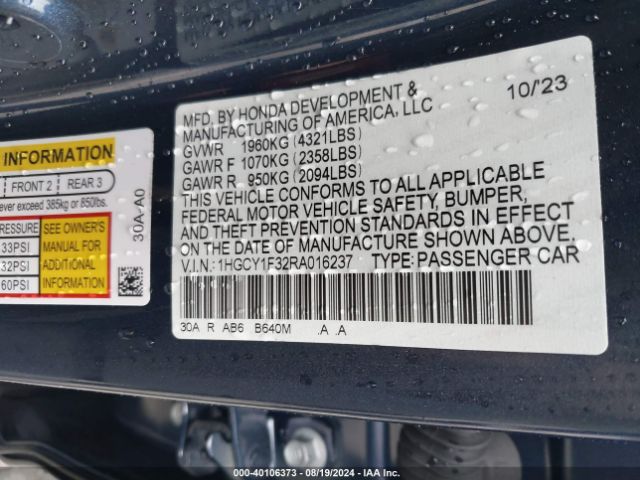 1HGCY1F32RA016237 Honda ACCORD EX