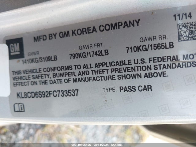 Chevrolet Spark 1lt Cvt 2015 KL8CD6S92FC733537 Image 9