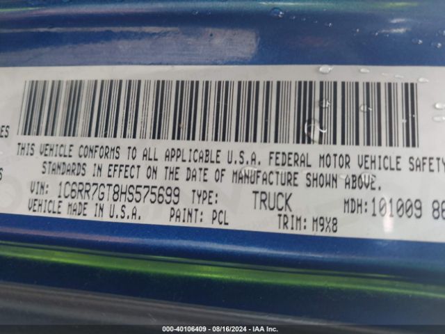 1C6RR7GT8HS575699 RAM 1500 Big Horn Quad Cab 4x4 6'4 Box