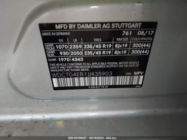 WDCTG4EB1JJ435903 Mercedes-Benz GLA 250