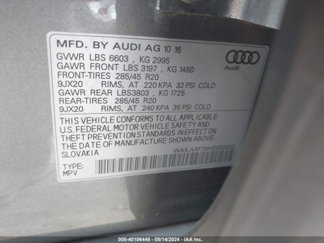 WA1LAAF7XHD032022 Audi Q7 3.0t Premium