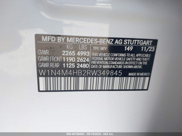 W1N4M4HB2RW349845 Mercedes-Benz Glb 250 4matic
