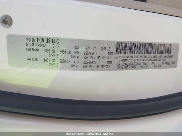 Chrysler PACIFICA L 2018 2C4RC1AGXJR274684 Image 9