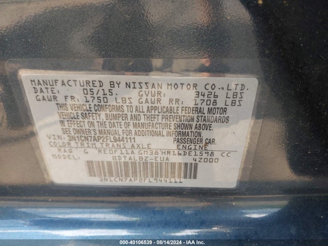 Nissan Versa 1.6 Sv 2015 3N1CN7AP2FL944111 Image 9