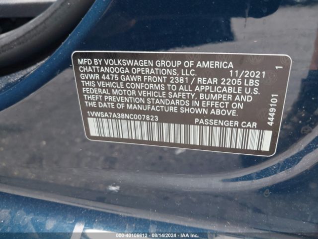 1VWSA7A38NC007823 Volkswagen Passat 2.0t Se