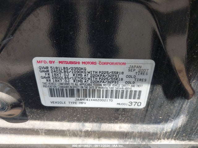 2008 MITSUBISHI OUTLANDER JA4MT41X48Z002170 Photo 8