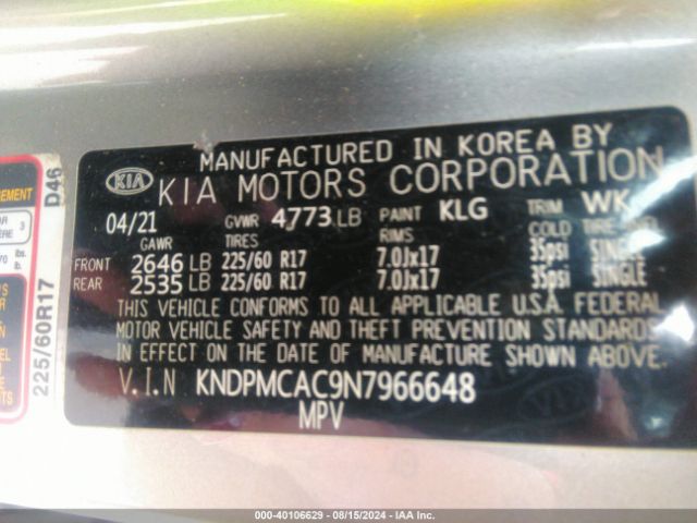 KNDPMCAC9N7966648 KIA Sportage Lx
