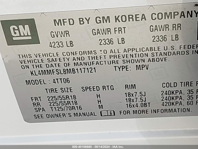 KL4MMFSL8MB117121 Buick Encore Gx Fwd Essence