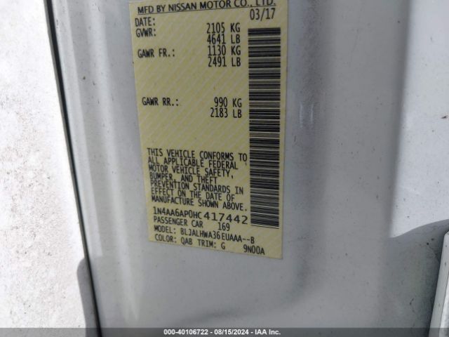1N4AA6AP0HC417442 Nissan Maxima 3.5 Platinum